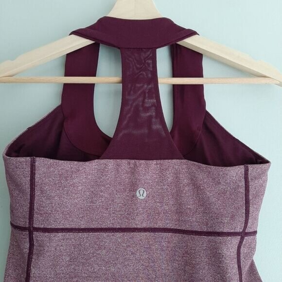 LULULEMON Scoop Neck Mesh T Back Tank Top Melange Burgundy Sz 8 - Picture 6 of 10